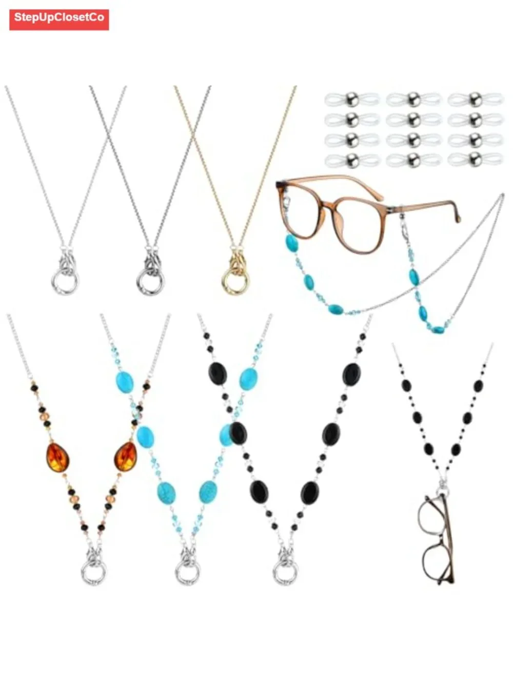 Set of 6 Crystal Beaded Eyeglass Chains Lanyard Holder Neck Strap for Women